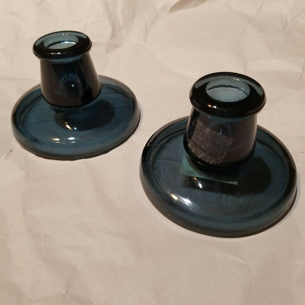 Set of 2 Midnight Blue Glass Candle Holders
